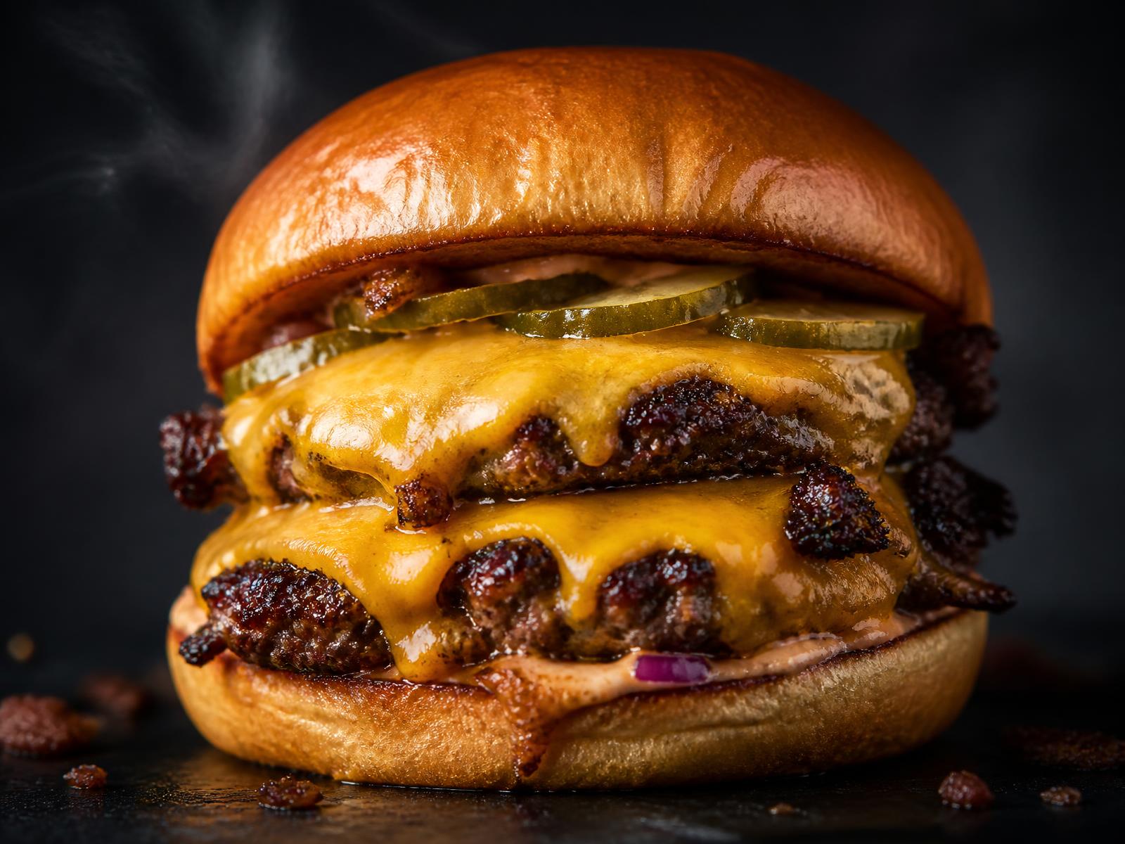 Doppelter Smash Burger mit geschmolzenem Cheddar von Smash House